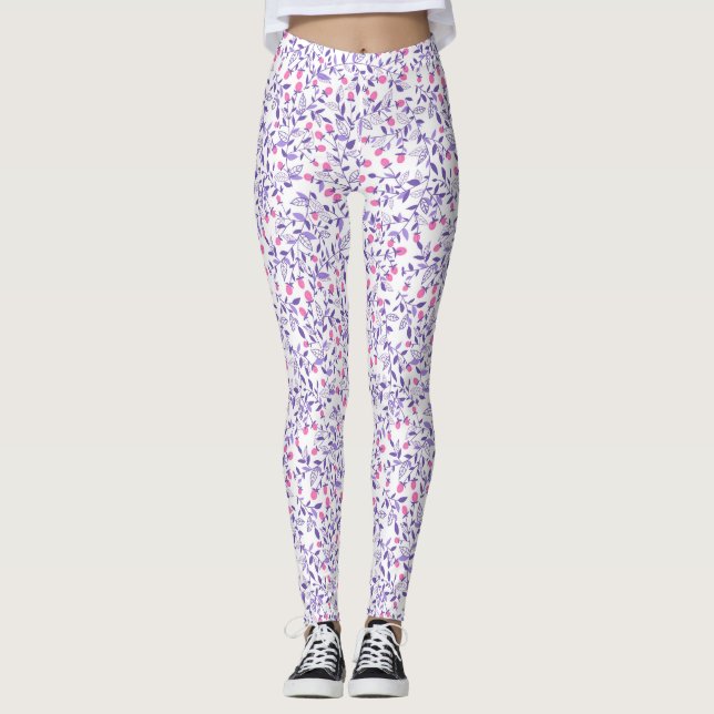 Leggings Doodles florales rosas y violetas (Anverso)