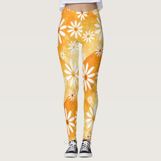 Leggings dorado naranja soleado con daisies estampados (Anverso)
