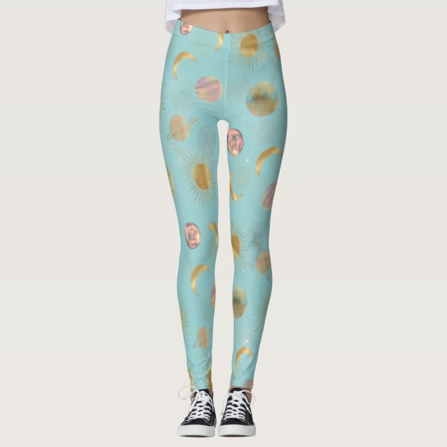 Leggings Dorado Sun Moon Planetas Espacio ilustracion Azul (Anverso)