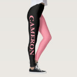 Leggings Dos colores de moda | Nombre | Rosa negra y salmón<br><div class="desc">Dos colores de moda | Nombre personalizado | Piernas negras y salmón rosadas</div>