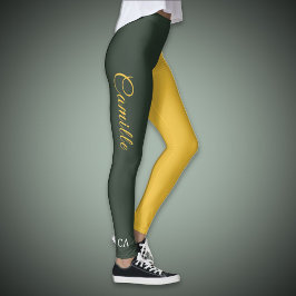 Leggings Dos garras de oro y monograma verde forestal de to