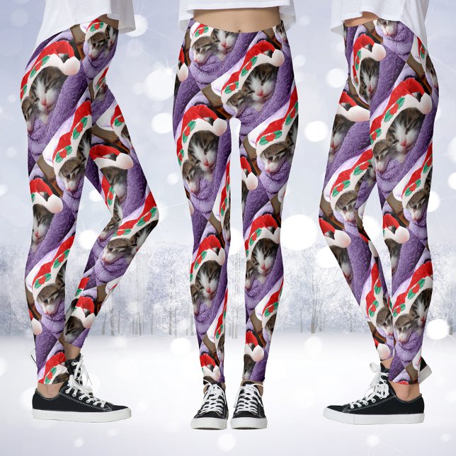 Leggings Dos gatitos en Santa Sombrereros Feliz Regalo de N (Two Kittens in Santa Hats Merry Christmas Leggings)