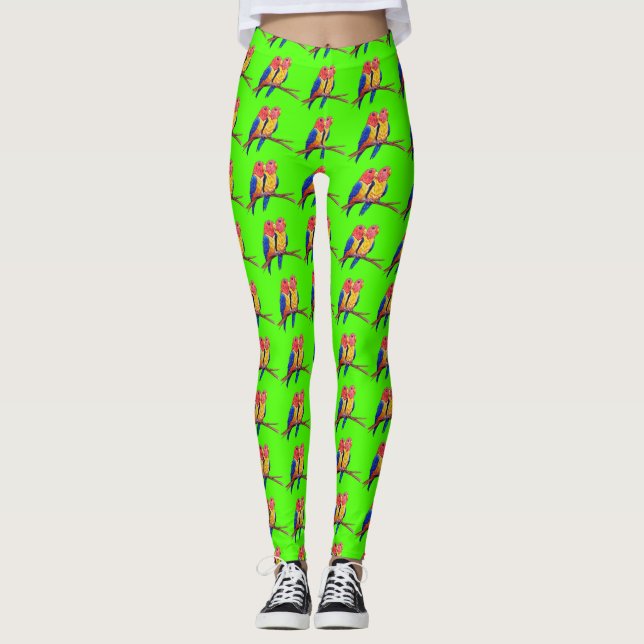 Leggings Dos loros felices en una percha bailan (Anverso)