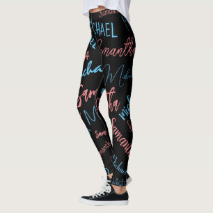 Leggings Dos nombres parejas patrón monograma azul claro ro