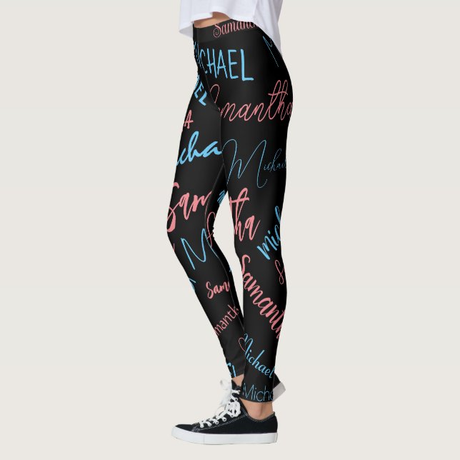 Leggings Dos nombres parejas patrón monograma azul claro ro (Izquierda)