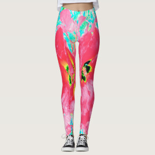 Leggings Dos rosados ciruelas de coral rojo loco hibiscus e