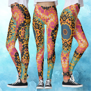 Leggings Dot Mandala Azul rosa Negro y Amarillo