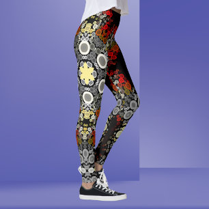 Leggings Dot Mandala Flor Amarillo Rojo y Gris