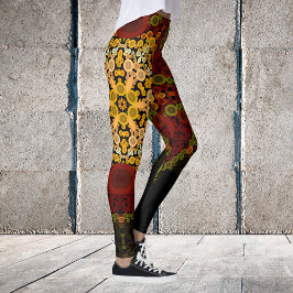 Leggings Dot Mandala Flor Amarillo Rojo y Negro