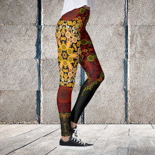 Leggings Dot Mandala Flor Amarillo Rojo y Negro