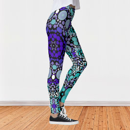 Leggings Dot Mandala Flor Azul morado y blanco