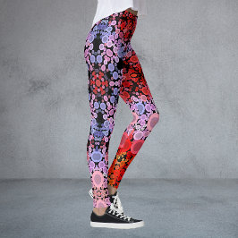 Leggings Dot Mandala Flor Azul Rojo y Rosa