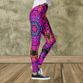 Leggings Dot Mandala Flor Azul rosa y Naranja