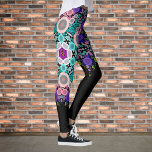 Leggings Dot Mandala Flor Azul Verde y rosa<br><div class="desc">Esta mandala de color azul,  rosa y verde se inspiró en los puntos de pintura mandalas. ¡Patrones geométricos trippy para el hippie moderno!</div>