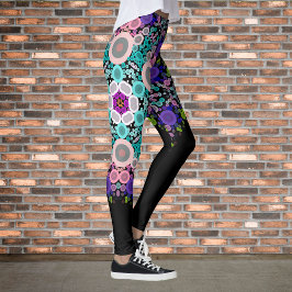 Leggings Dot Mandala Flor Azul Verde y rosa