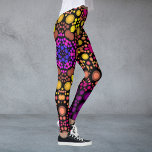 Leggings Dot Mandala Flor morado y amarillo<br><div class="desc">Esta flor de puntiagudo se inspiró en pintar puntos mandalas. ¡Patrones geométricos trippy para el hippie moderno!</div>