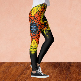 Leggings Dot Mandala Flor Naranja amarillo y azul