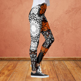 Leggings Dot Mandala Flor Naranja blanco y negro
