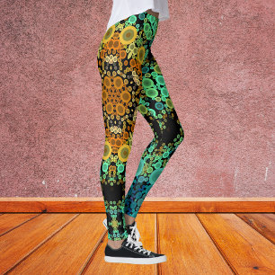 Leggings Dot Mandala Flor Naranja Verde y Azul