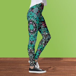 Leggings Dot Mandala Flor Verde Azul y Rojo