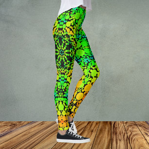 Leggings Dot Mandala Flor Verde Naranja y Amarillo