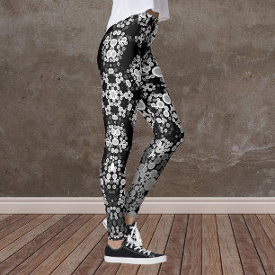 Leggings Dot Mandala Flores Gris y Negro