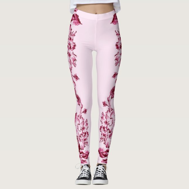 Leggings Double Hibiscus  Pink on Black  (Anverso)