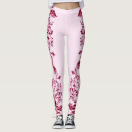 Leggings Double Hibiscus  Pink on Lt Pink 