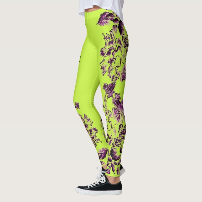 Leggings Double Hibiscus Purple on Lime  (Izquierda)