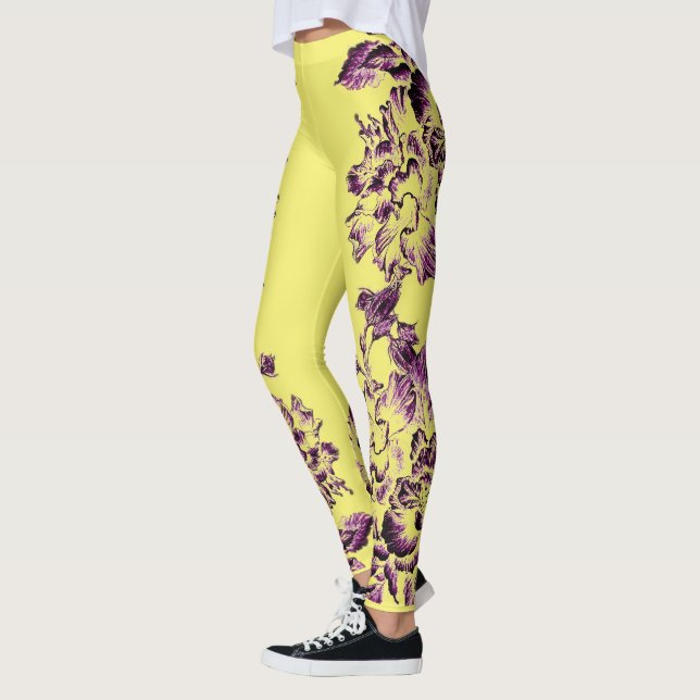 Leggings Double Hibiscus Purple on Yellow  (Izquierda)