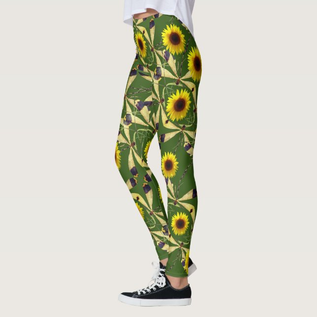 Leggings Dragenfly de los girasoles verdes del bosque (Izquierda)