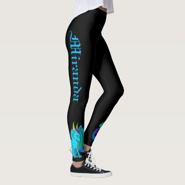 Leggings Dragón azul bebé negro tu nombre en texto gótico (Derecha)