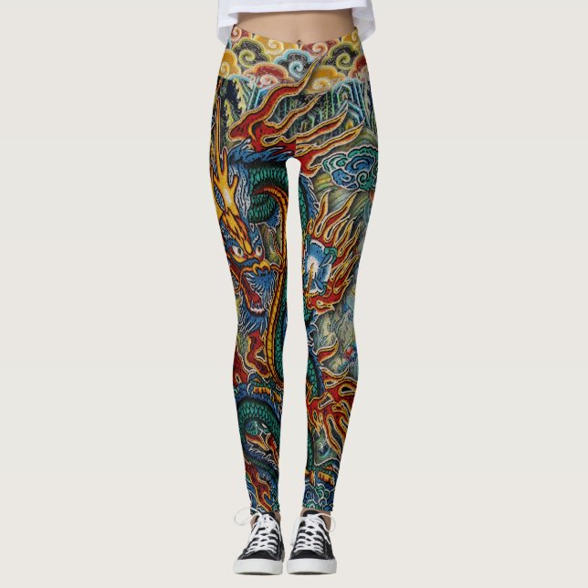 Leggings Dragón chino ardiente bordado (Anverso)