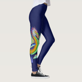 Leggings Dragón de agua verde y oro en fondo azul