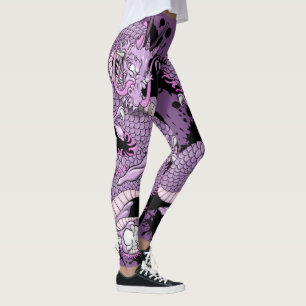 Leggings Dragón de tatuaje de plash morado sobre morado