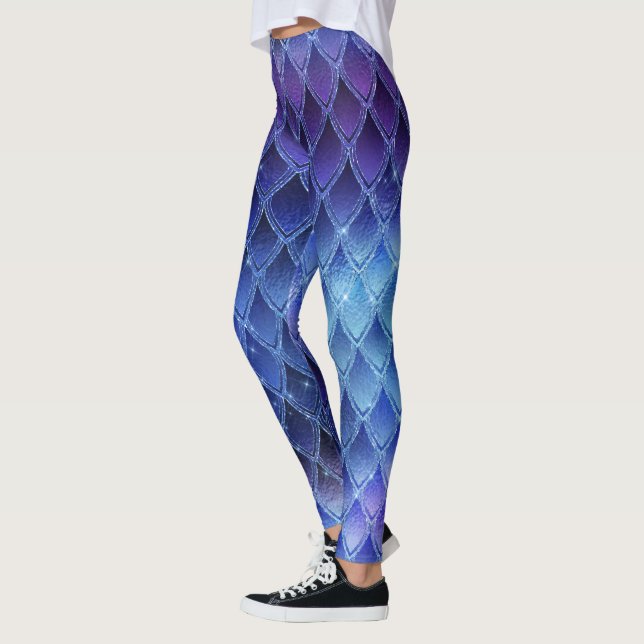Leggings Dragón degradado azul Escala las piernas (Izquierda)