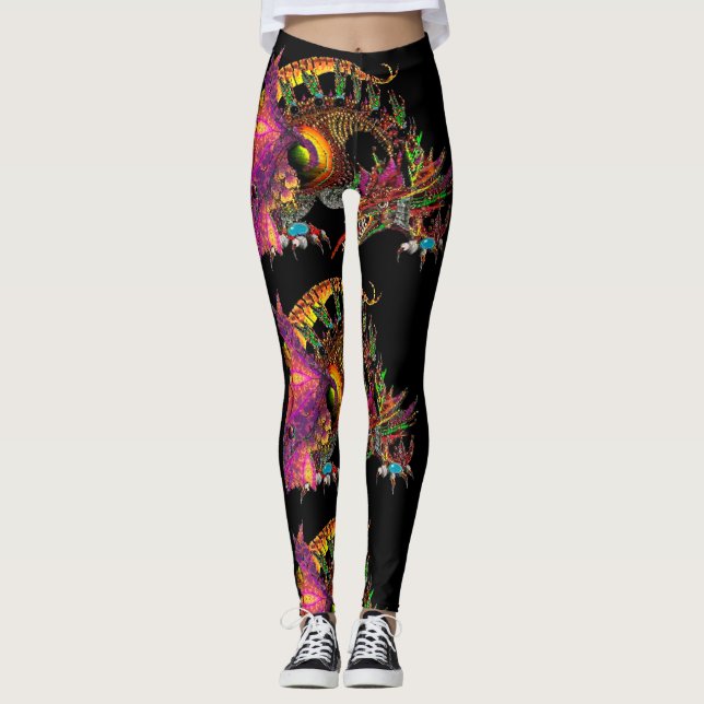 Leggings Dragón DRAGO Fantasía en morado rosado dorado (Anverso)