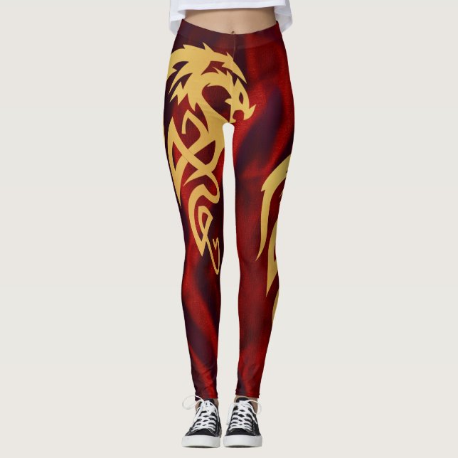 Leggings Dragón Mágico Rojo de Oro Mínimo Encantado (Anverso)