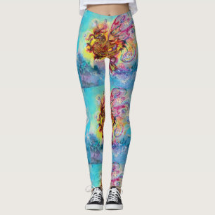 Leggings DRAGÓN marino con fantasía rosa amarillo dorado