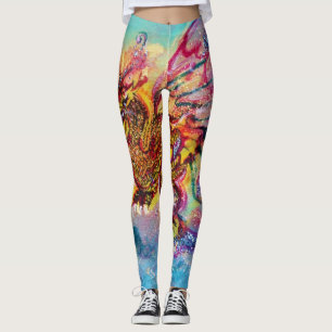 Leggings DRAGÓN marino con fantasía rosa amarillo dorado 