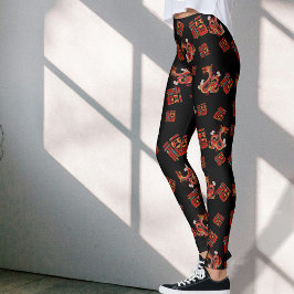 Leggings Dragón Rojo Negro Año Nuevo Chino Símbolo afortuna