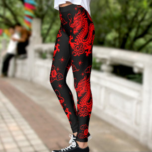 Leggings Dragón rojo negro chino Año nuevo lunar moderno
