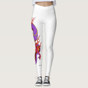 Leggings Dragón rojo púrpura en las piernas blancas