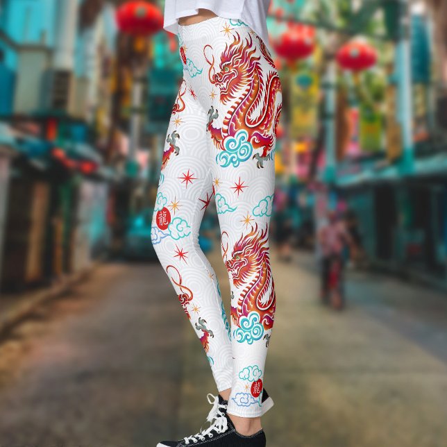 Leggings Dragón rojo recortado chino Año nuevo lunar modern (LINK FOR 2025 YEAR OF THE SNAKE: https://www.zazzle.com/collections/119316095761799932)