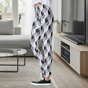 Leggings Dragón Tribal Negro en Negrita con Flores Rojas y 