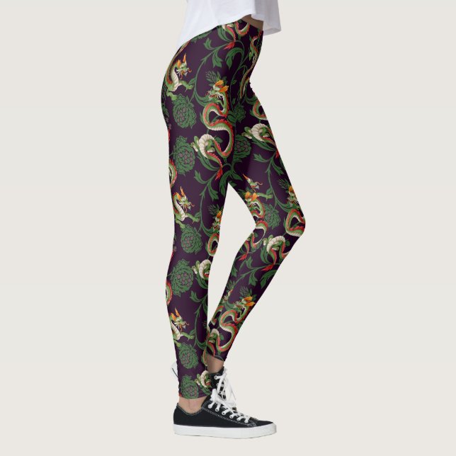 Leggings Dragón Verde y Flores (Derecha)