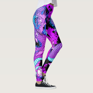 Leggings Dragón violeta arte de tatuaje sobre púrpura eléct