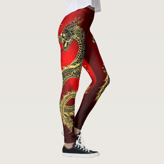 Leggings Dragones de oro negro gradiente rojo (Derecha)