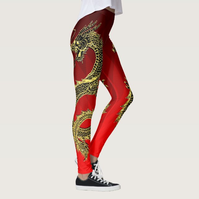 Leggings Dragones de oro negro gradiente rojo (Derecha)