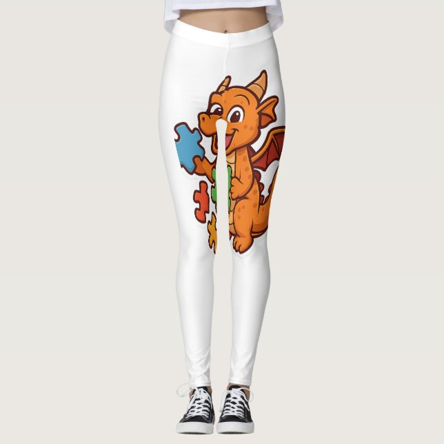 Leggings Dragones de rompecabezas juguetones (Anverso)